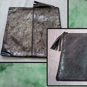 Anthropologie & Jeera Crackle Leather Contrasting Sides Clutch Bag Pouch LNC!